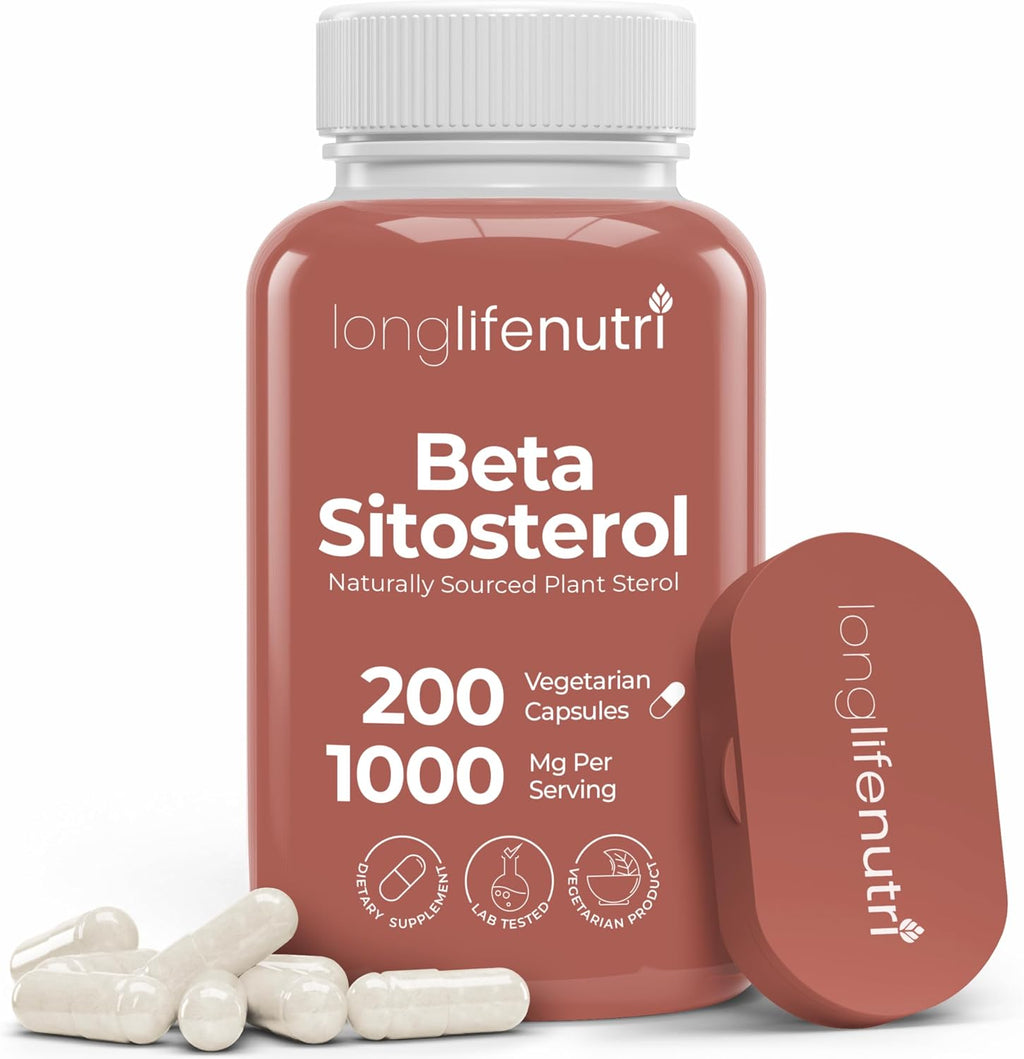 LongLifeNutri Beta Sitosterol 1000mg - Suplemento de Fitoesteroles, 200 Cápsulas Vegetarianas