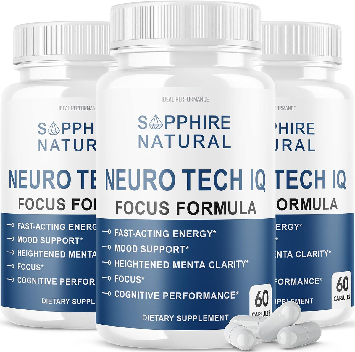 (3 Pack) Neuro Tech IQ Brain Supplement Neurotech Iq Focus Formula Pills (180 Capsules) - görsel 1