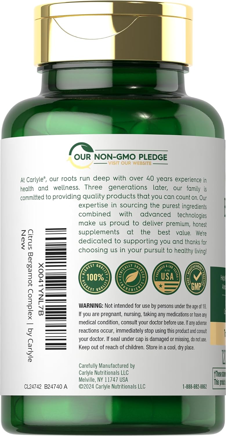 Carlyle Citrus Bergamot Suplemento | 120 Cápsulas | Extracto Complejo | No-GMO, Sin Gluten