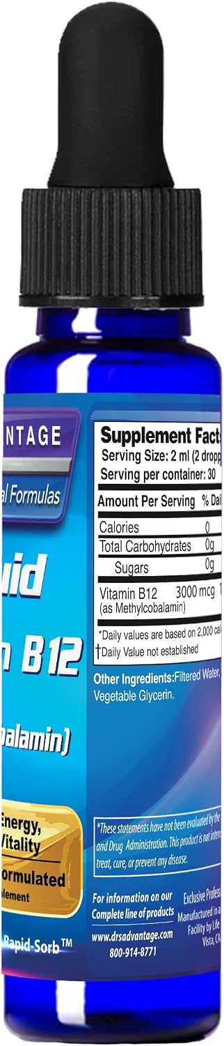 Dr's Advantage Vitamina B12 Líquida 3000 mcg – Metilcobalamina Sublingual 2 oz