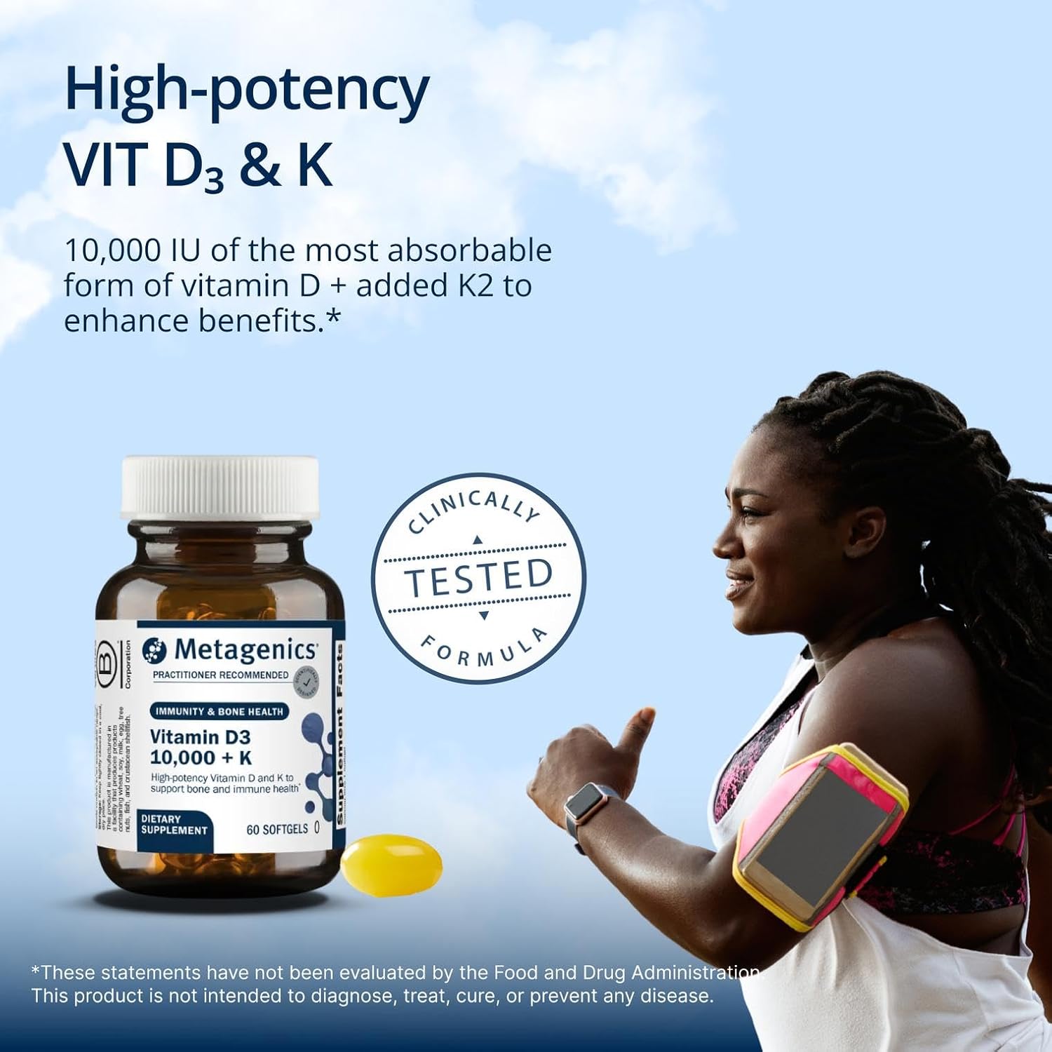 Metagenics Vitamina D3 y K2 10.000 UI con MK-7 – 60 Cápsulas Blandas