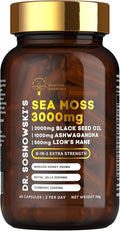 Dr Sosnowski's BioActive Sea Moss | Fórmula 8-en-1 con Musgo Marino, Semilla Negra, Ashwagandha, Cúrcuma, Miel de Manuka, Melena de León, Jalea Real y Propóleo de Abeja | 60 Cápsulas