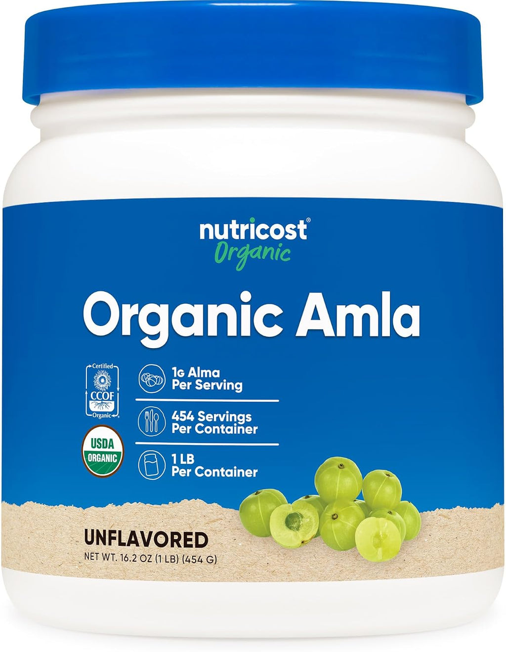 Polvo de Amla Orgánico Nutricost 1 Libra (Sin Sabor) - 1 gramo por ración, Vegano, Sin OGM