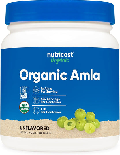 Polvo de Amla Orgánico Nutricost 1 Libra (Sin Sabor) - 1 gramo por ración, Vegano, Sin OGM – Image 1