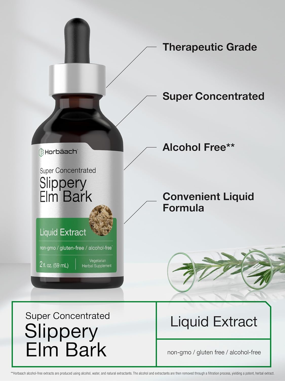 Horbäach Extracto Líquido de Olmo Americano | 60 ml | Tintura de Corteza | Vegano | Sin Alcohol | No-GMO, Sin Gluten