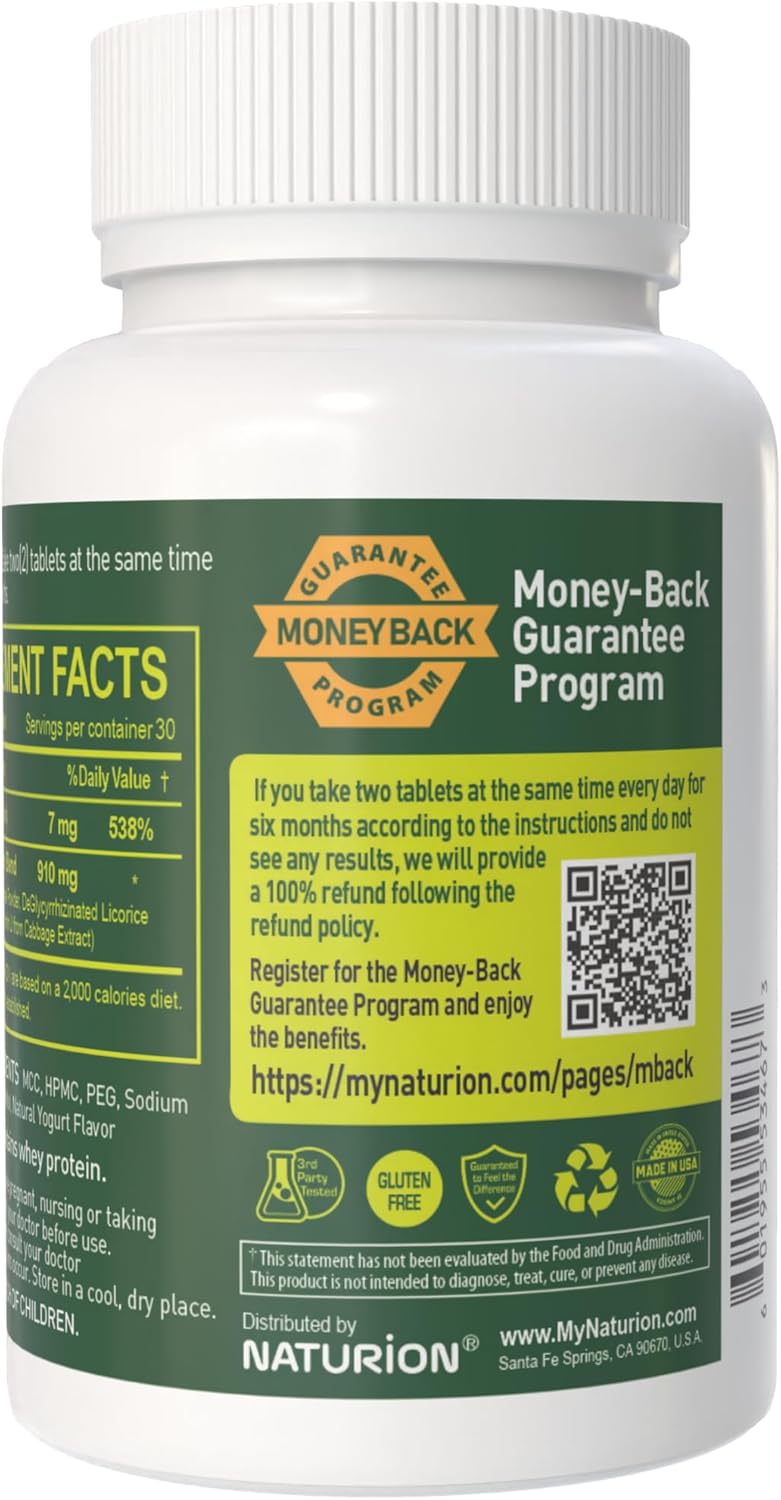 NATURION H. Pylori Support - Suplemento para la Salud Digestiva con Mezcla G-FOS, Proteína de Suero, Regaliz, Mastic, Vitamina U y Vitamina B2 - Confort Estomacal y Equilibrio Intestinal - 60 Comprimidos, 30 Días