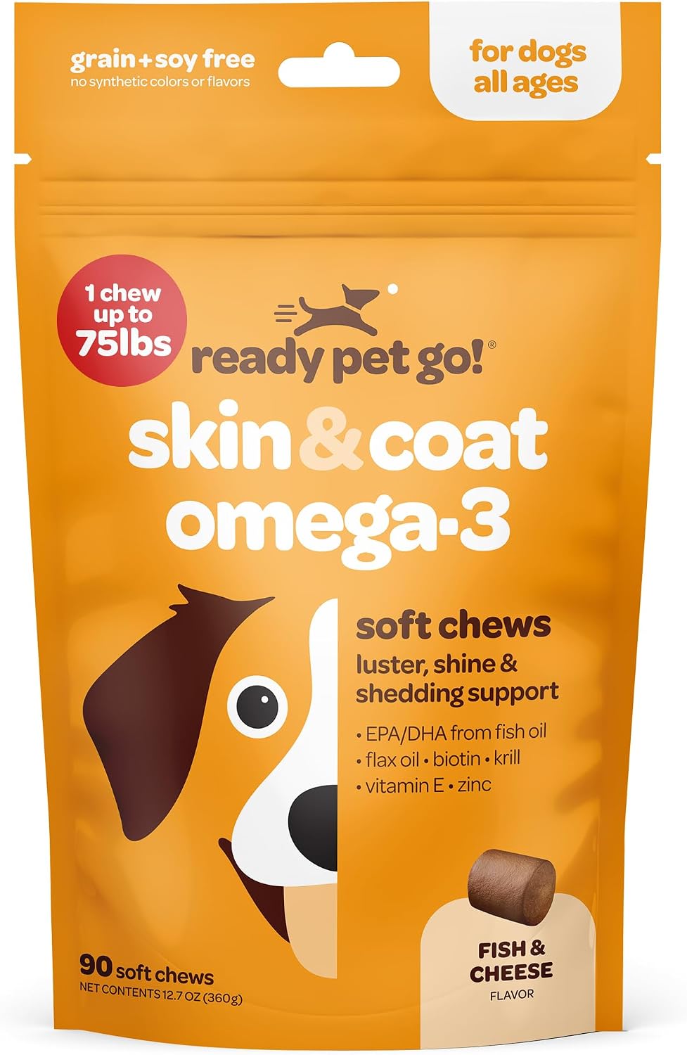 Complemento de Aceite de Pescado para Perros - Omega 3 con EPA, DHA y Aceite de Krill - 90 Masticables