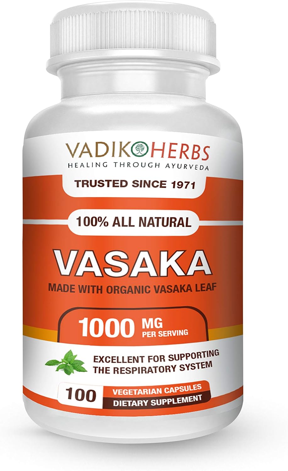 Vadik Herbs Vasaka Organic (Justicia adhatoda) 100 Cápsulas Vegetales