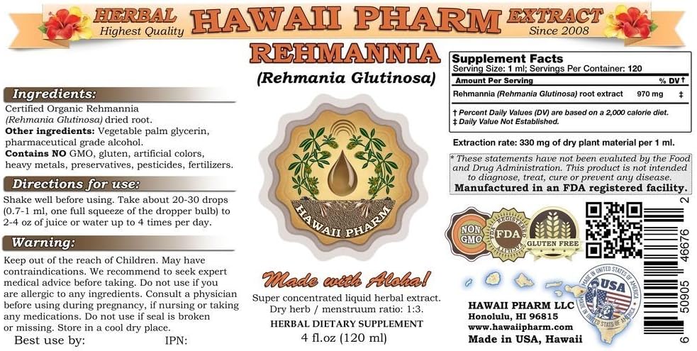 Extracto Líquido de Rehmannia de Hawaii Pharm, Grado Profesional, 946 ml