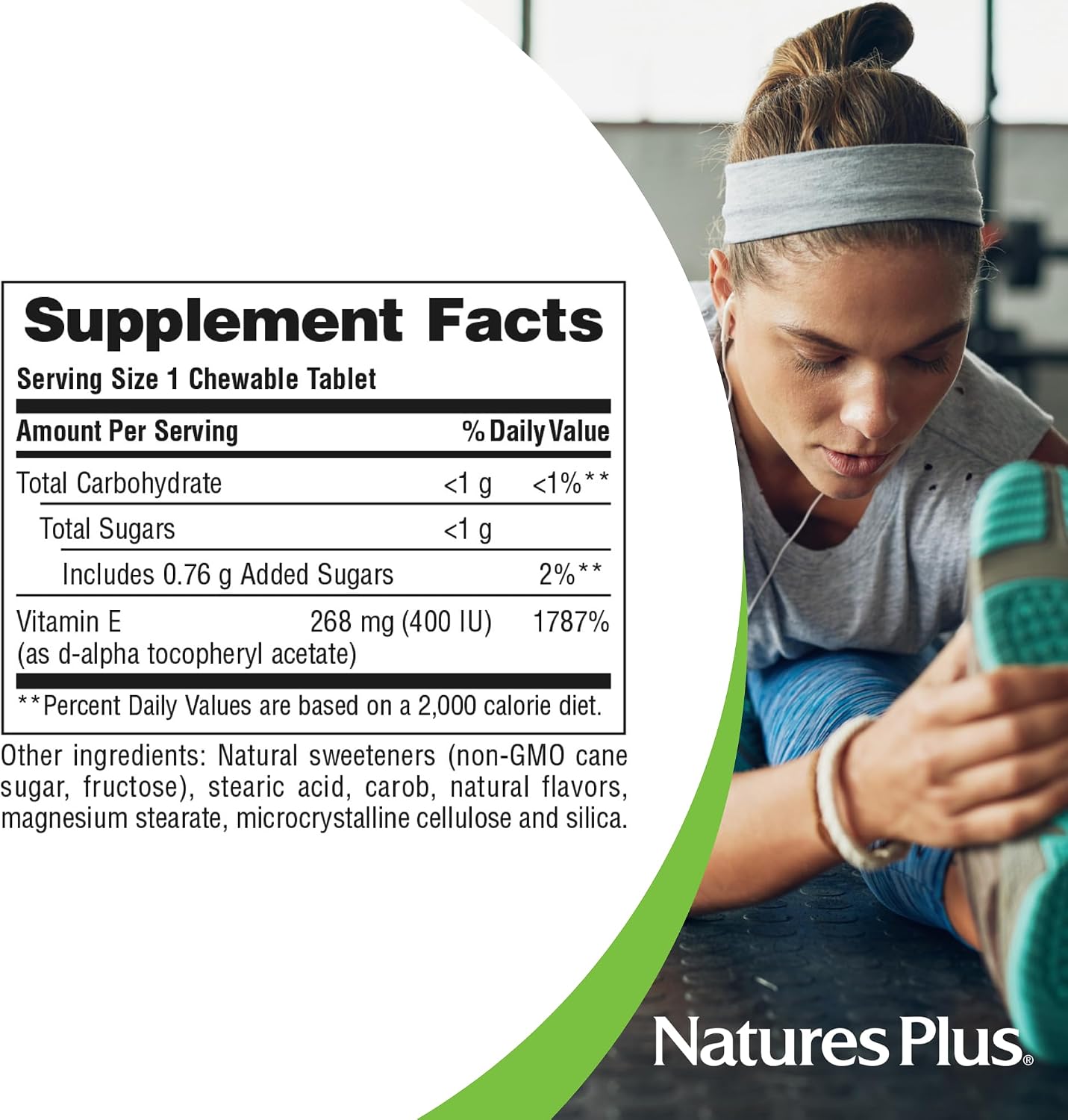 NaturesPlus Vitamina E, Sabor Natural a Algarroba - 90 Comprimidos Masticables, Pack de 2 - Defensa Antioxidante y Bienestar General - Vegetariano, Sin Gluten - 180 Raciones Totales
