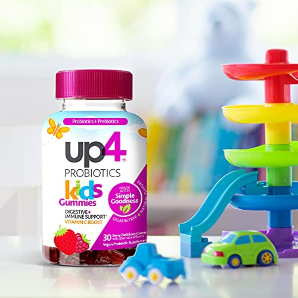 up4 Kids Probiotic Gummies - Gomitas probióticas para niños con prebióticos y vitamina C, sin gelatina, sin gluten, vegano, 30 unidades
