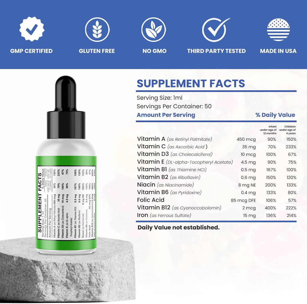 America Medic & Science PediaWell Complete Multivitamínico Líquido para Niños con Hierro y Vitaminas A y C - 50 ml