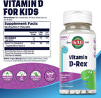 KAL Vitamin D-Rex Chewable for Kids, Vitamin D3 400 IU, Bubblegum Flavored, 90 Dinosaur Shaped Tablets
