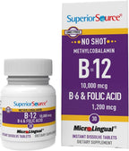 Superior Source No Shot Vitamin B-12 Methylcobalamin 10000 mcg, B-6 & Folic Acid 1200 mcg - 30 Sublingual Tablets