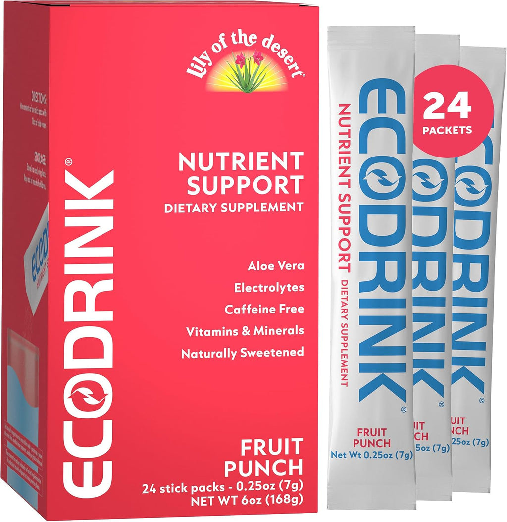 EcoDrink Hydration Packs with Nutritional Support, Peach Mango – Multivitamin Blend with Electrolytes & Aloe, 24 Packets