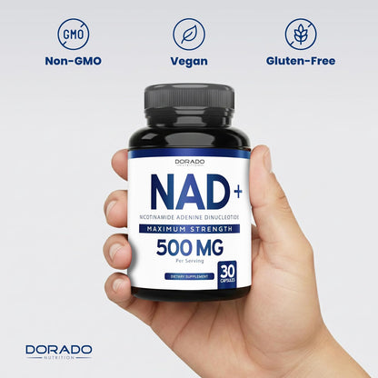 Dorado Nutrition NAD+ 500mg - 30 Cápsulas – Vegano y sin OGM: Las cápsulas son de origen vegetal y libres de – Image 7