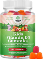 Gominolas de Vitamina D3 para Niños - 1000 UI por Ración - Sabores Frutales Sin Gelatina - 60 Unidades