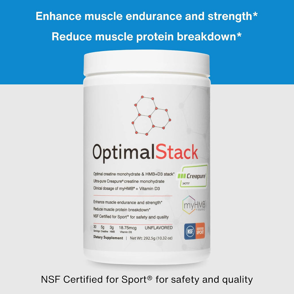 OptimalStack Creatine Monohydrate, HMB y Vitamina D3 - 30 Servicios