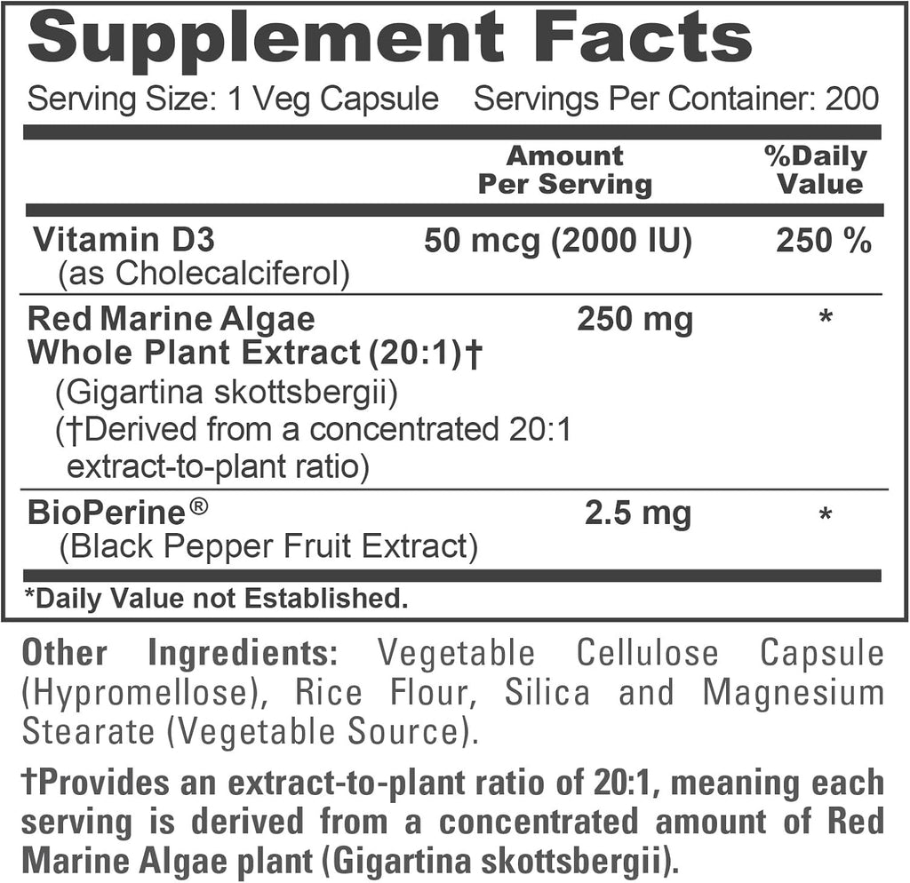 NusaPure Alga Roja Marina Cápsulas, 250 mg, 200 Cápsulas Veganas (Sin Soja, No Transgénico)