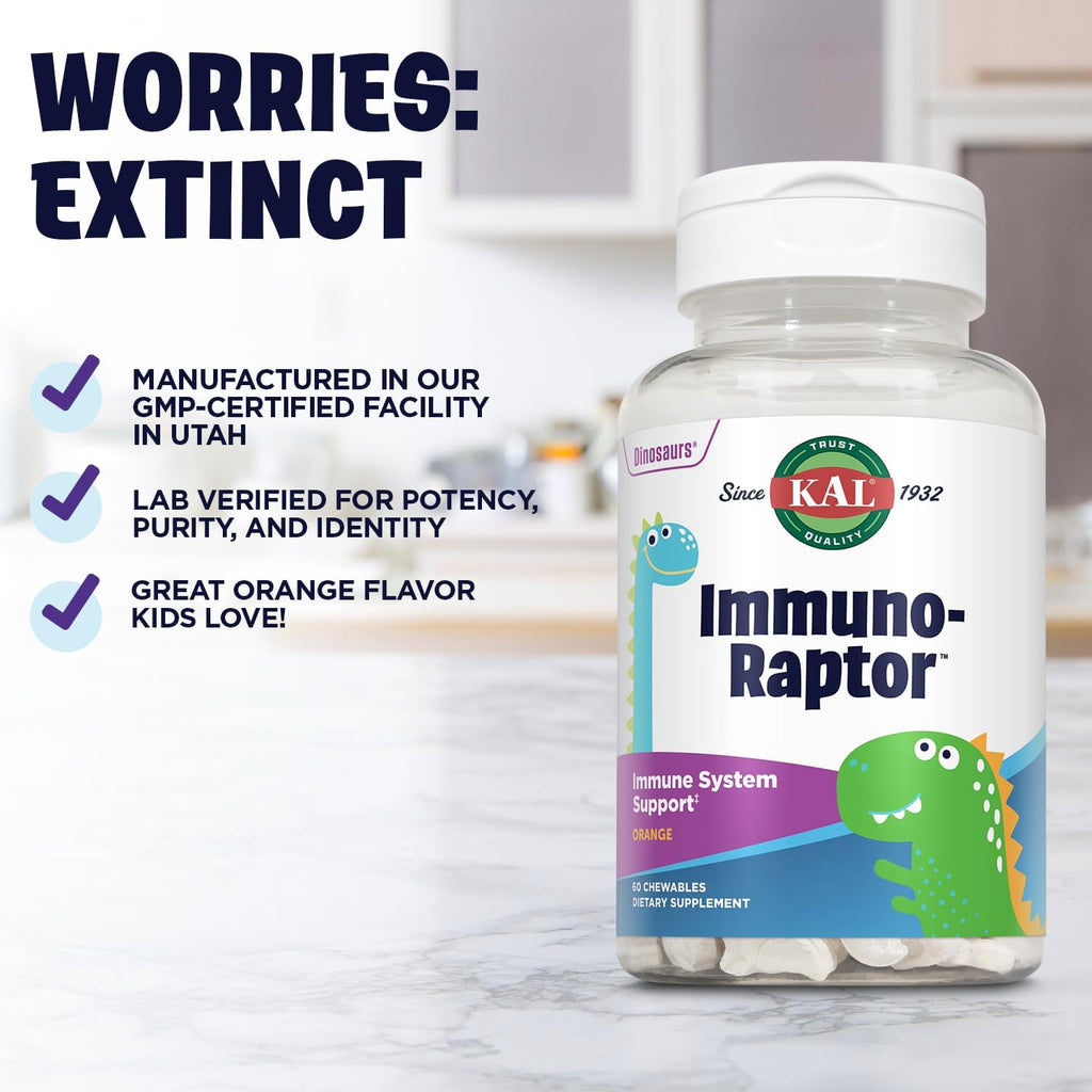 KAL ImmunoRaptor Masticables para el Apoyo Inmunitario de Niños, Sabor Naranja, 60 Unidades