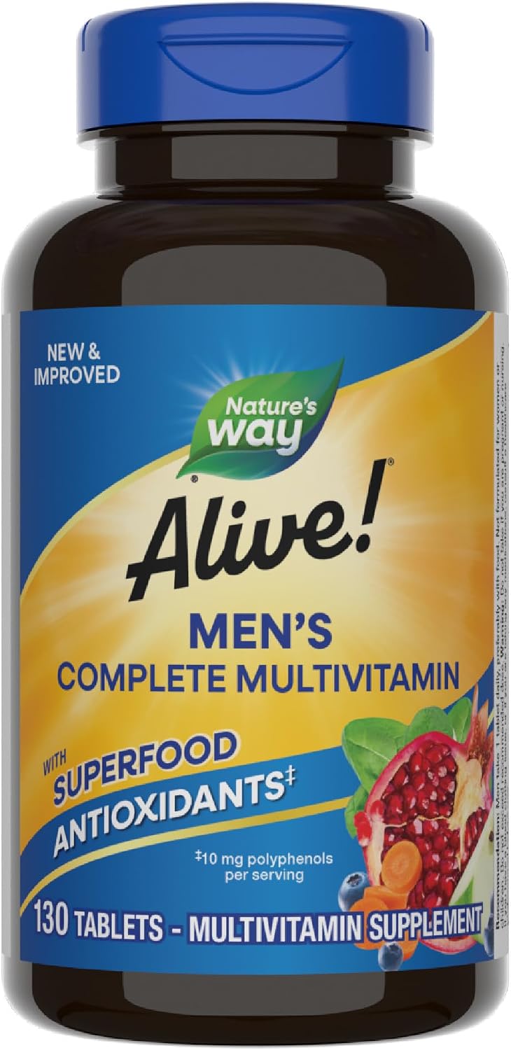 Nature's Way Alive! Multivitamínico Diario Completo para Hombres - Apoya el Metabolismo Energético y la Función Muscular - con Vitaminas B - Sin Gluten - 130 Comprimidos