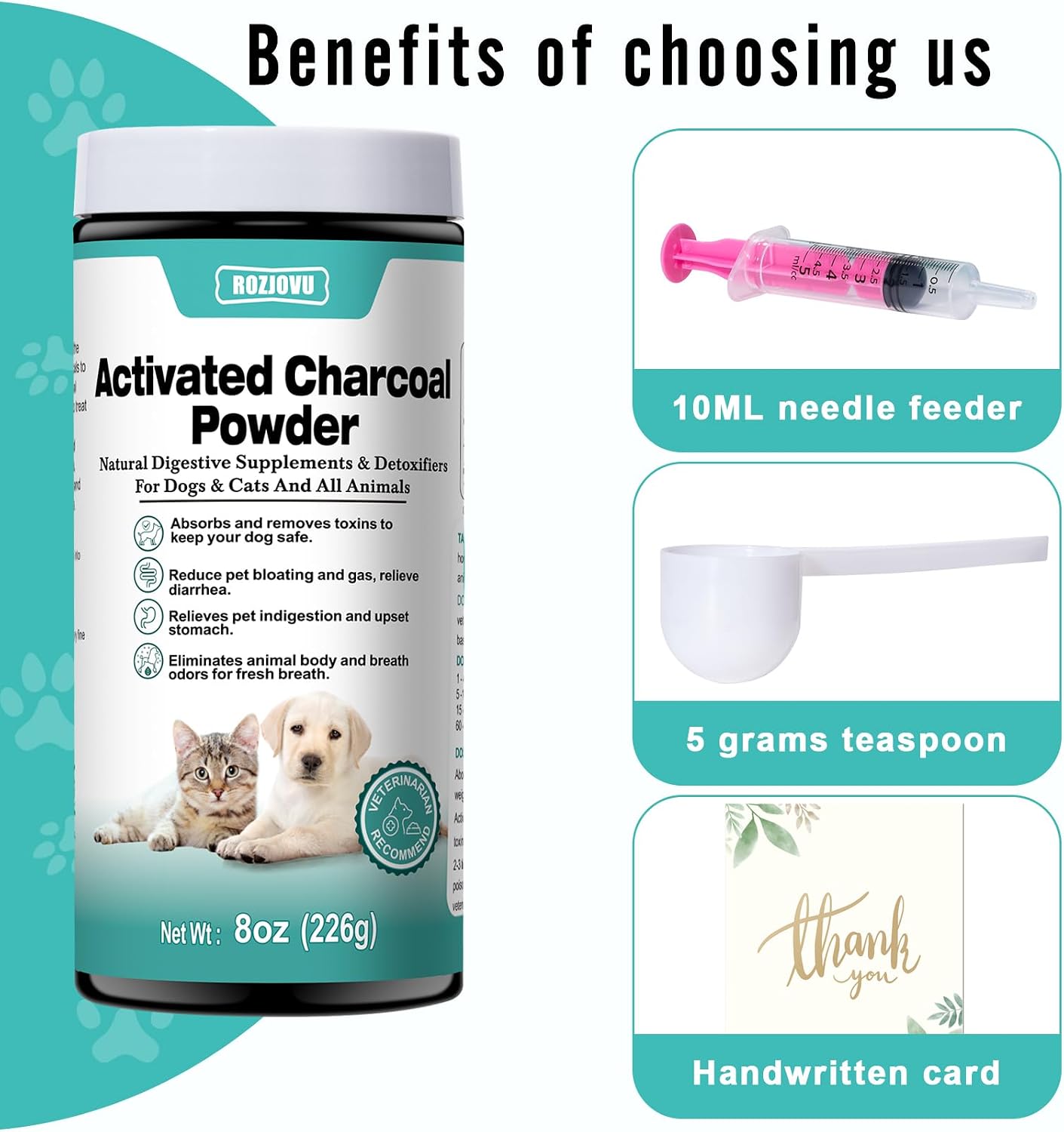 Carbón Activado para Perros, Gatos y Mascotas (Polvo, 227 g)
