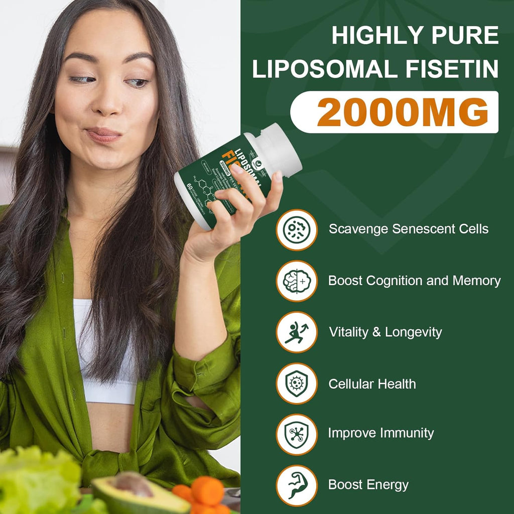 Suplemento de Fisetina Liposomal, 2000 mg, 98% Puro, con Quercetina, TMG y Resveratrol, 120 Cápsulas