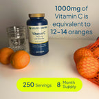 Nature's Wonder Vitamina C 1000mg con Rosa Mosqueta - Suplemento de Alta Potencia para el Apoyo Inmunológico y Antioxidante Diario, Salud del Corazón y la Piel, Estado de Ánimo y Recuperación - Sin Gluten - 250 Comprimidos
