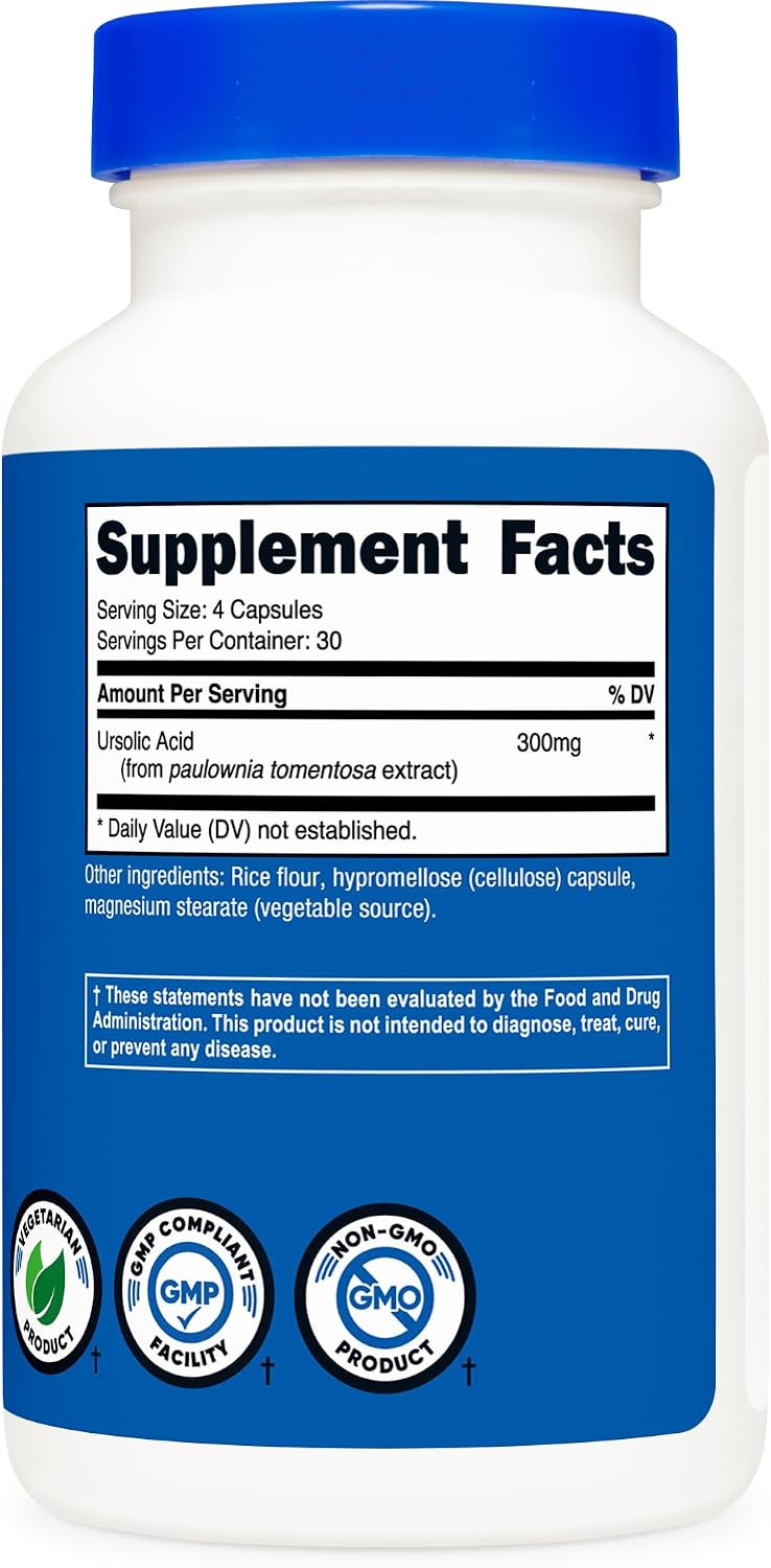 Nutricost Ácido Ursólico 300mg, 120 Cápsulas - Vegano, No GMO, Sin Gluten