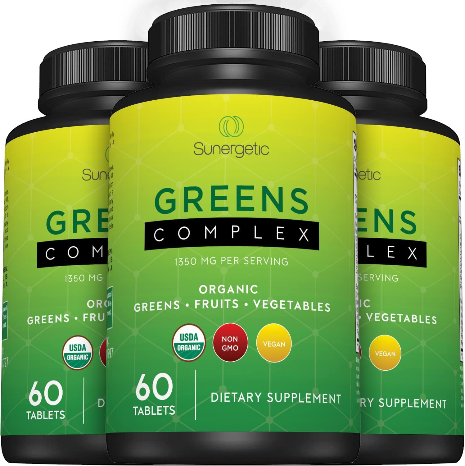 Sunergetic Premium USDA Organic Greens Superfood Tablets – 60 Comprimidos de Superalimentos Verdes Orgánicos