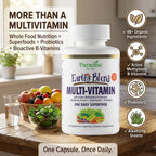 Paradise Herbs Earth's Blend Multivitamínico Diario con Hierro, 48 Superalimentos Orgánicos, Probióticos, Antioxidantes, Vitaminas A, B12, C, D, K2, 30 Cápsulas