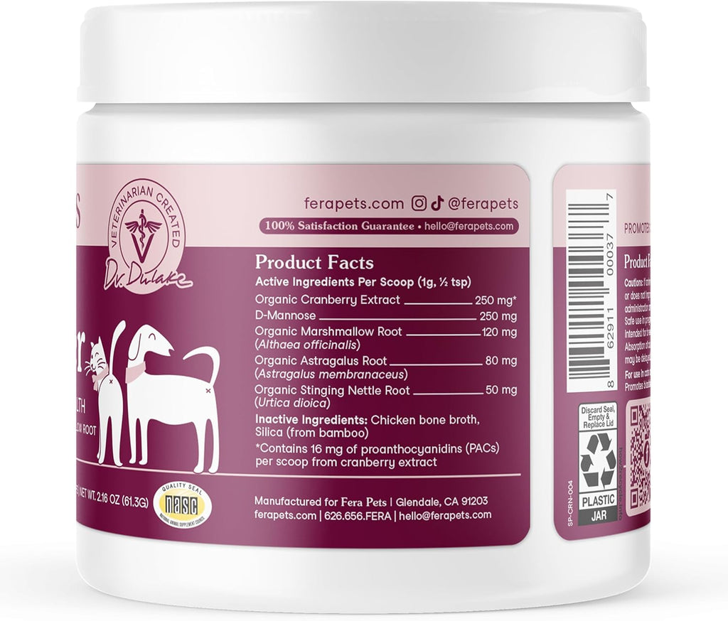 Fera Pets Bladder Support - Suplemento de Arándano para Perros y Gatos - 60 Dosis