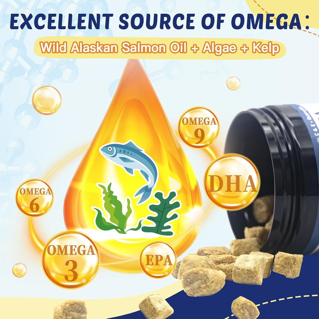 Omega 3 para Perros con Aceite de Salmón, 120 Masticables - Apoyo para Piel, Pelaje y Articulaciones