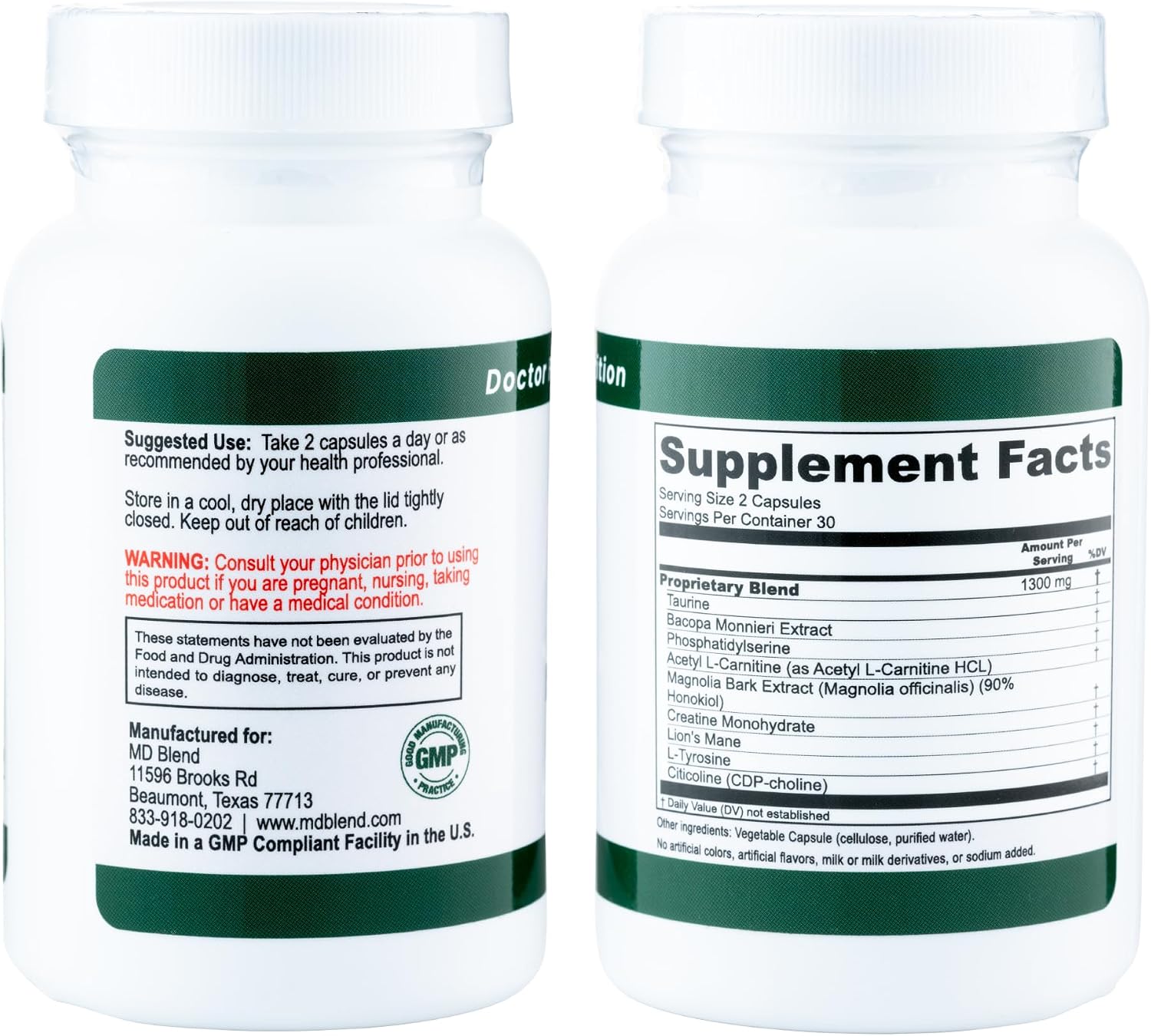 M.D. Blend Brain Support – Suplemento para la Memoria y el Enfoque, 180 Cápsulas (Paquete de 3)