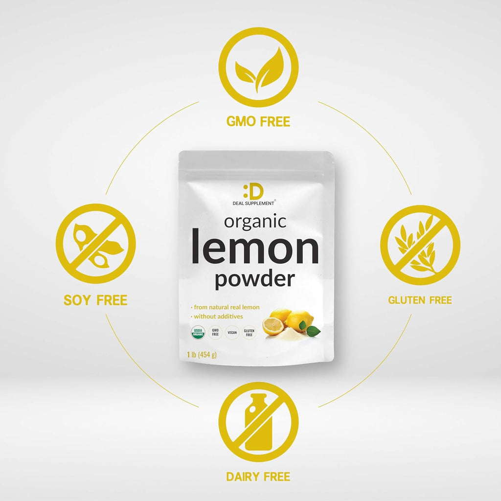 Polvo de Limón Orgánico, 454g – Liofilizado – Rico en Vitamina C – Sabor a Zumo de Limón Natural – Sin OMG, Sin Rellenos, Sin Azúcar