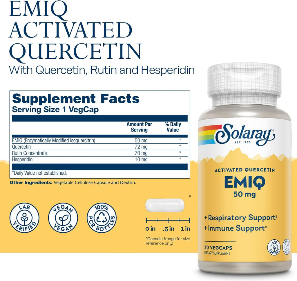 SOLARAY EMIQ Quercetina Activada - Apoyo Respiratorio e Inmunitario - 30 Cápsulas Veganas