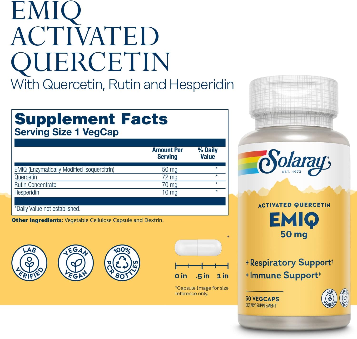 SOLARAY EMIQ Quercetina Activada - Apoyo Respiratorio e Inmunitario - 30 Cápsulas Veganas