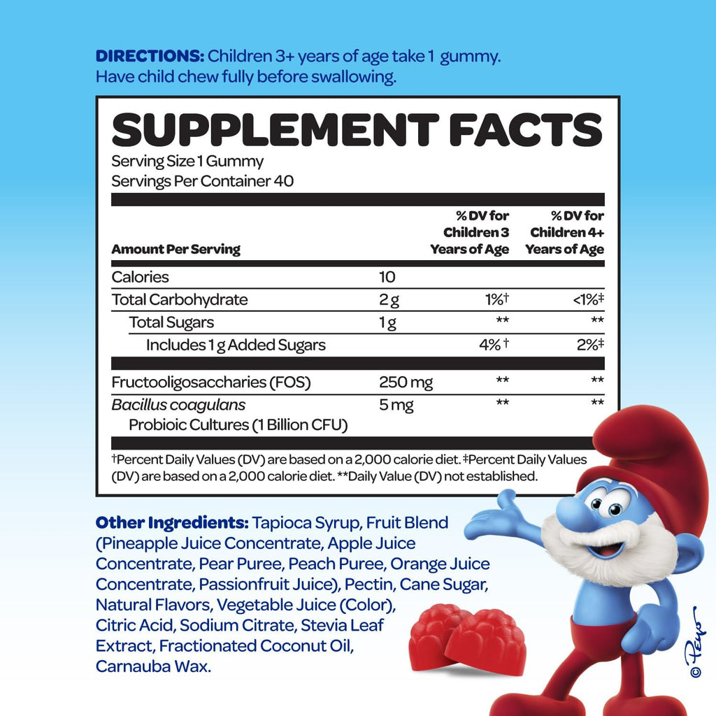 Smurfs Pre and Probiotics for Kids Gummies - 40 gominolas con probióticos y prebióticos