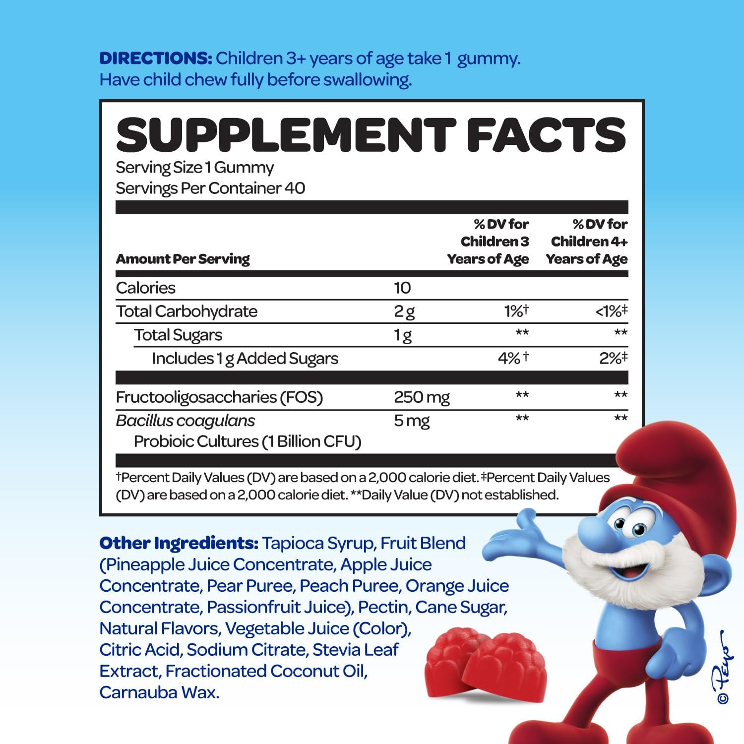 Smurfs Pre and Probiotics for Kids Gummies - 40 gominolas con probióticos y prebióticos