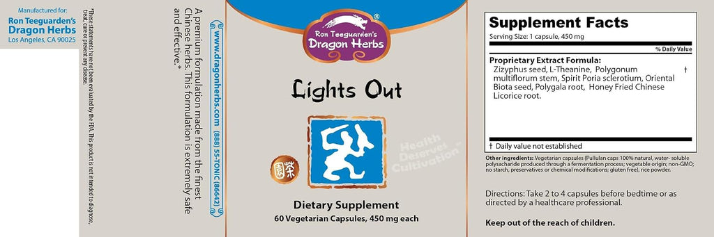 Dragon Herbs - Lights Out Capsules - 60 Cápsulas, 450 mg Cada una