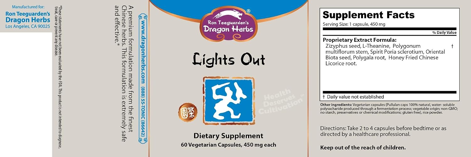Dragon Herbs - Lights Out Capsules - 60 Cápsulas, 450 mg Cada una