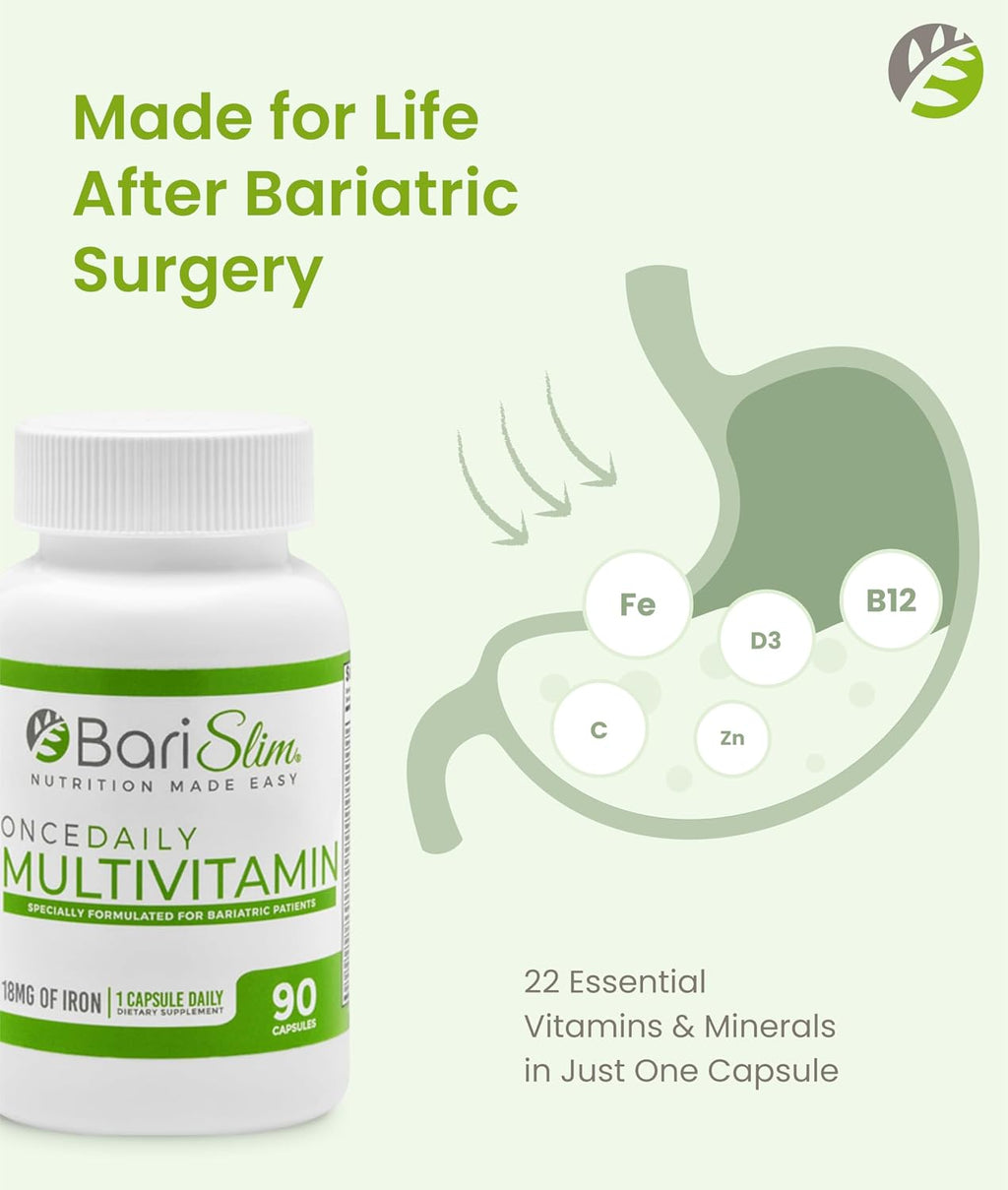 BariSlim Multivitamínico Bariátrico Una Vez al Día - 18mg de Hierro - 90 Cápsulas