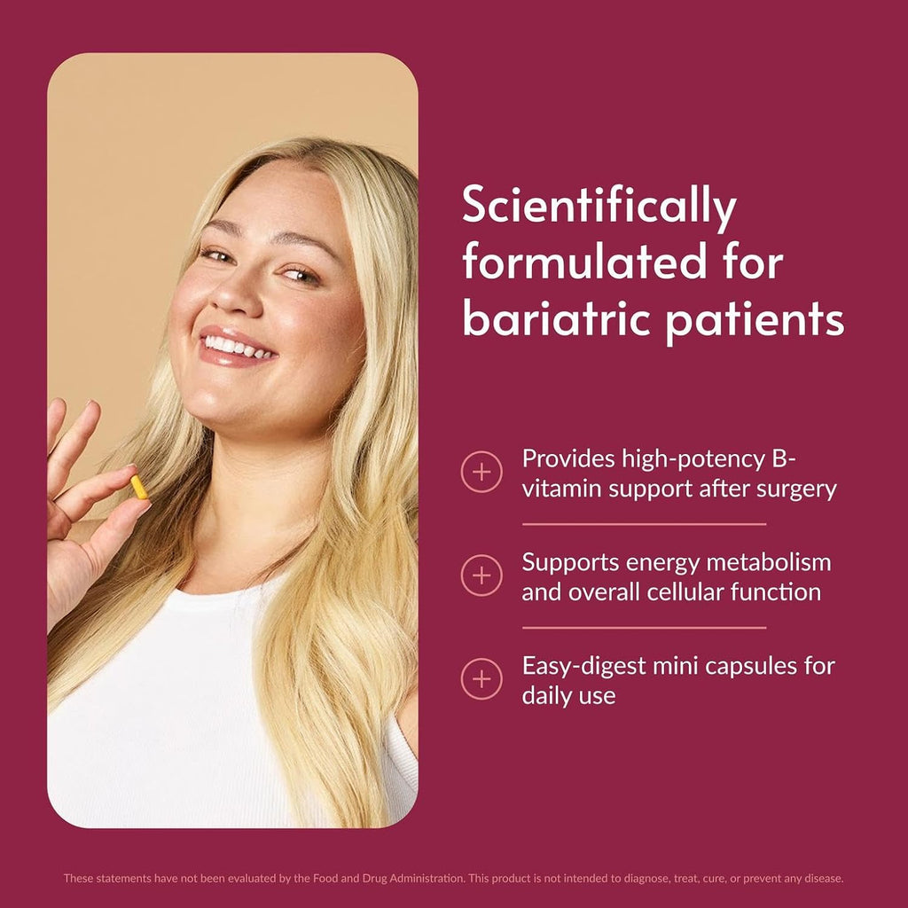 Bariatric Advantage Complejo de vitamina B50 - para pacientes de cirugía bariátrica - Mini cápsulas de alta potencia y fácil digestión - Suplementos de complejo de vitamina B - Apoyo para la salud cerebral* - 180 unidades