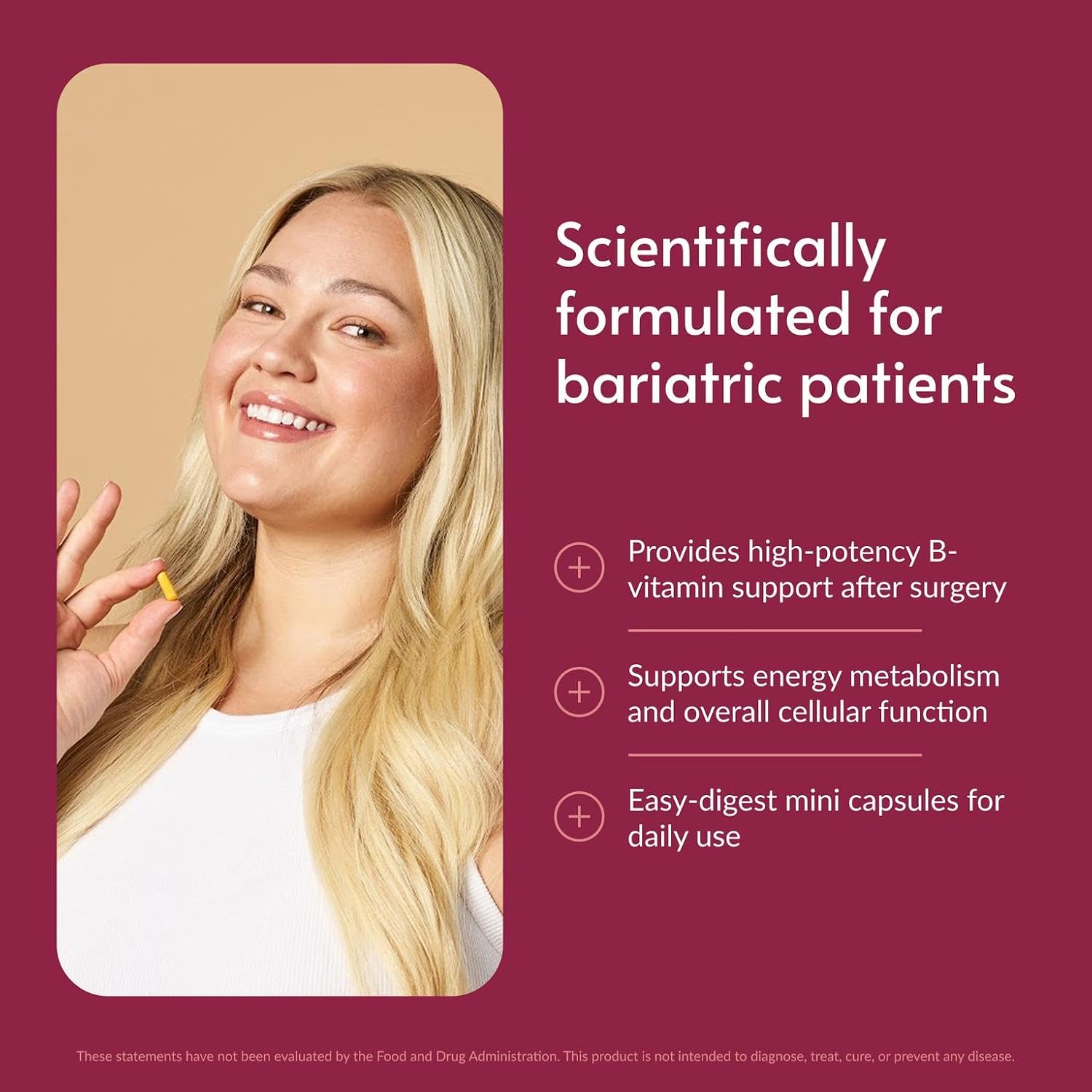 Bariatric Advantage Complejo de vitamina B50 - para pacientes de cirugía bariátrica - Mini cápsulas de alta potencia y fácil digestión - Suplementos de complejo de vitamina B - Apoyo para la salud cerebral* - 180 unidades