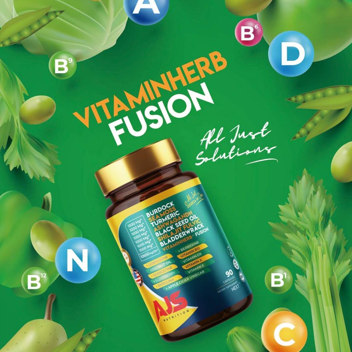 AJS Sea Moss Capsules 3200mg con Shilajit, Ashwagandha y Hierbas - 90 Cápsulas
