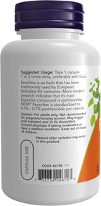 NOW Foods Feverfew con 0.5-0.7% Partenólido, 100 Cápsulas Veganas