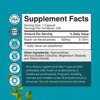 Vitamina B3 Niacinamida 500mg Cápsulas - Sin Enrojecimiento - 240 Unidades