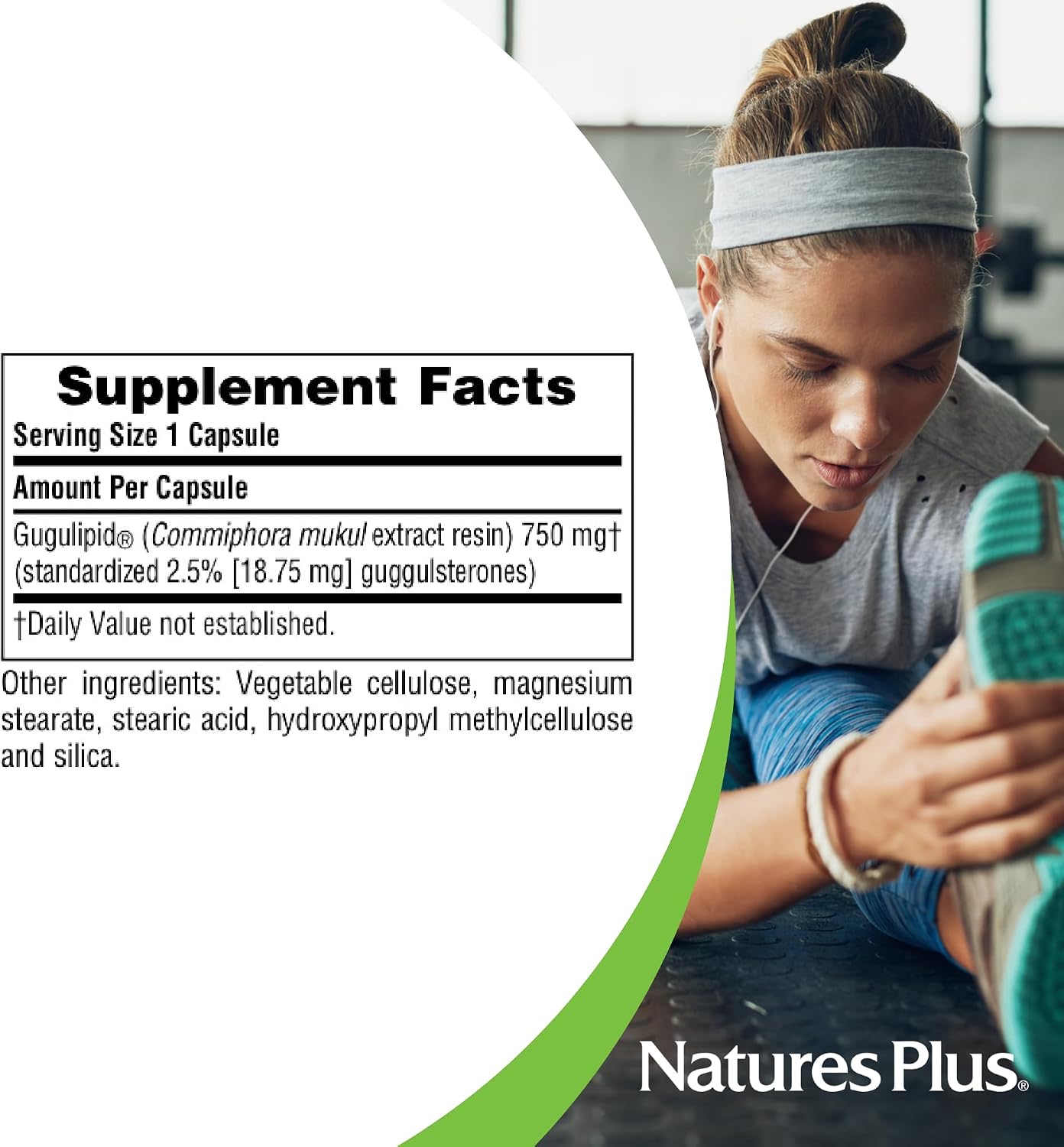 NaturesPlus Herbal Actives Gugulipid - 750 mg, 2,5 % Guggulsteronas - 60 Cápsulas Veganas