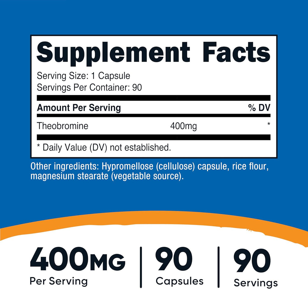 Nutricost Teobromina 400mg, 90 Cápsulas Vegetarianas - Sin Gluten, No-GMO