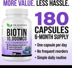 DR. MARTIN'S NUTRITION Biotina 10.000 mcg con Vitamina D3 y E, 180 Cápsulas